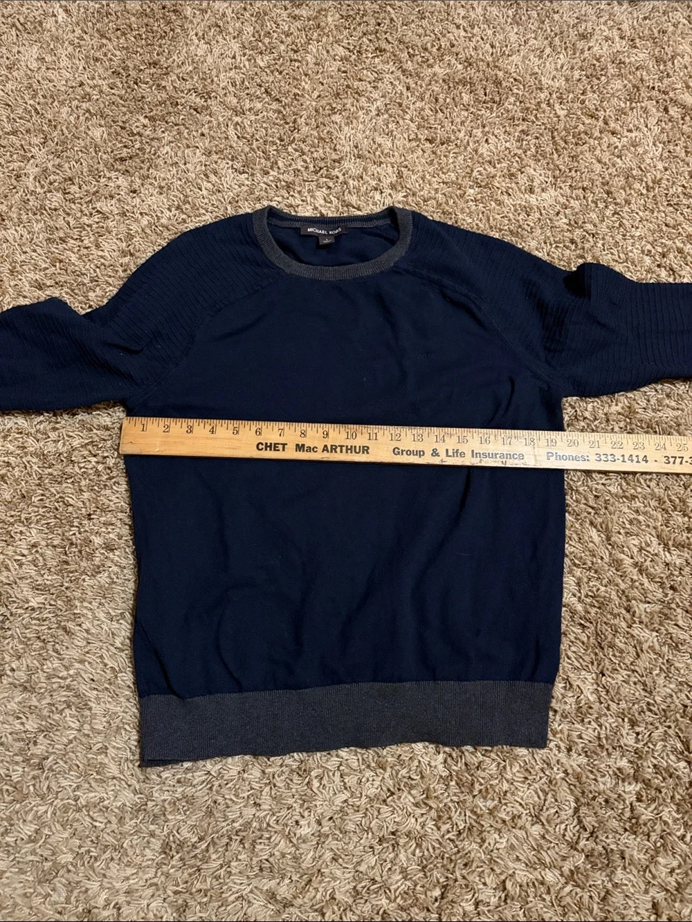 Michael Kors Navy Crewneck Sweater with Charcoal Trim size L